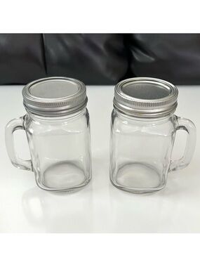 Set of 2 Mason Glass Jars With Handle & Lid, 16oz. each